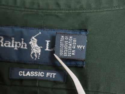 00s ラルフローレン 長袖 ボタンダウン シャツ メンズ M オールド ポロ CLASSIC FIT コットン ワンポイント ポニー 刺繍 BD ダークグリーン