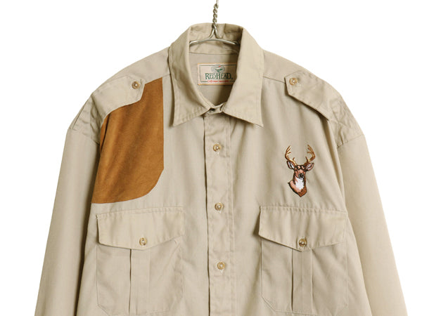 80s 90s レッドヘッド ハンティング 長袖 シャツ メンズ L 程 古着 ヴィンテージ アウトドア シューティング サファリ スウェード レザー