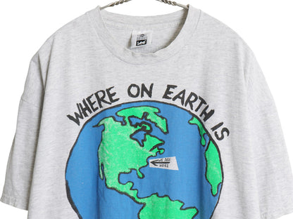 90s USA製 企業 アート メッセージ イラスト プリント Tシャツ メンズ XXL / オールド グラフィック ヘビーウェイト 地球 大きいサイズ 灰