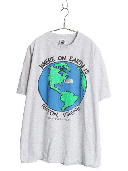 90s USA製 企業 アート メッセージ イラスト プリント Tシャツ メンズ XXL / オールド グラフィック ヘビーウェイト 地球 大きいサイズ 灰