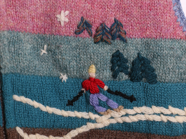 80s エルエルビーン フルジップ 中綿 ウール ニット ベスト レディース S ヴィンテージ セーター ノルディック スキー 絵柄 ハンドステッチ