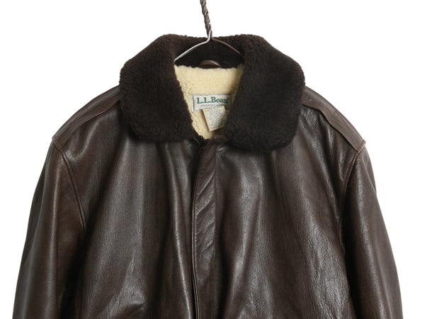 90s USA製 ★ エルエルビーン G-1 タイプ 本革 レザー フライト ジャケット メンズ M / オールド 革ジャン ボア ライナー付き ボンバー 茶
