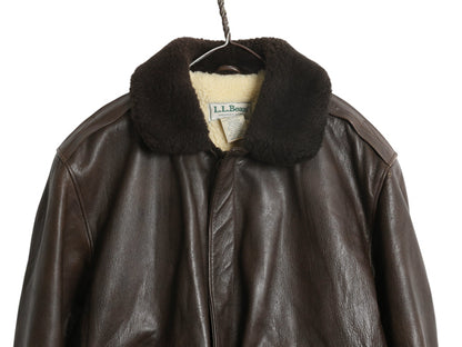 90s USA製 ★ エルエルビーン G-1 タイプ 本革 レザー フライト ジャケット メンズ M / オールド 革ジャン ボア ライナー付き ボンバー 茶