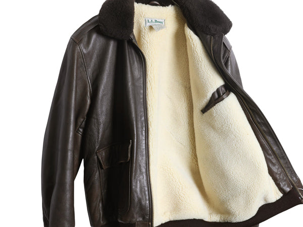 90s USA製 ★ エルエルビーン G-1 タイプ 本革 レザー フライト ジャケット メンズ M / オールド 革ジャン ボア ライナー付き ボンバー 茶