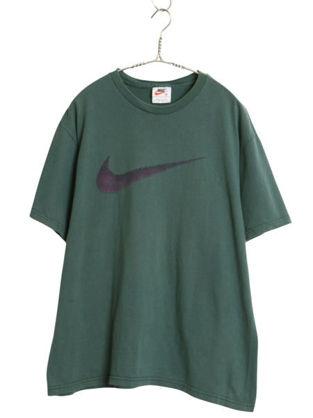 90's USA製 ナイキ ビッグ スウッシュ プリント Tシャツ メンズ M オールド ヘビーウェイト ロゴ グラフィック アート カットソー グリーン