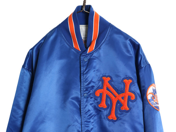 90s USA製 メッツ ナイロン サテン スタジャン メンズ XL オールド MLB オフィシャル スターター 中綿 キルティング ライナー 大きいサイズ