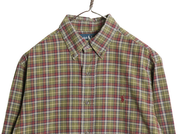 00s ラルフローレン チェック 長袖 ボタンダウン シャツ メンズ S オールド ポロ CLASSIC FIT コットン ワンポイント ポニー マルチカラー