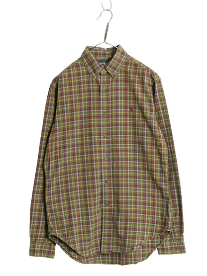 00s ラルフローレン チェック 長袖 ボタンダウン シャツ メンズ S オールド ポロ CLASSIC FIT コットン ワンポイント ポニー マルチカラー