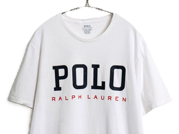ポロ ラルフローレン プリント 半袖 Tシャツ メンズ XL 古着 スリムフィット カットソー コットン シングルステッチ 大きいサイズ ホワイト