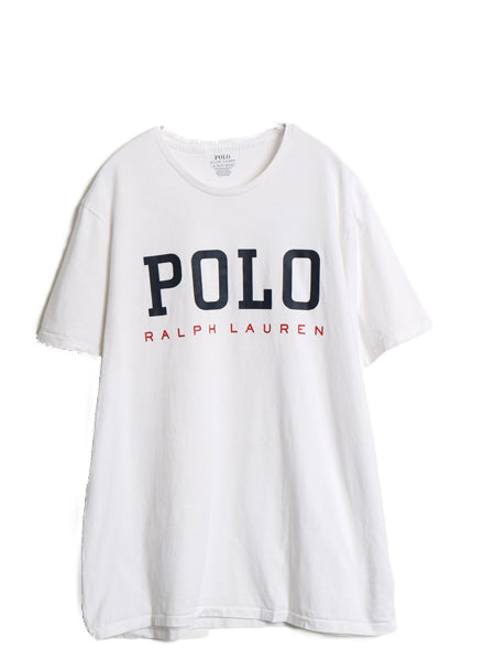 ポロ ラルフローレン プリント 半袖 Tシャツ メンズ XL 古着 スリムフィット カットソー コットン シングルステッチ 大きいサイズ ホワイト