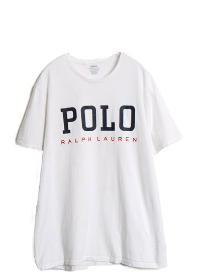 ポロ ラルフローレン プリント 半袖 Tシャツ メンズ XL 古着 スリムフィット カットソー コットン シングルステッチ 大きいサイズ ホワイト