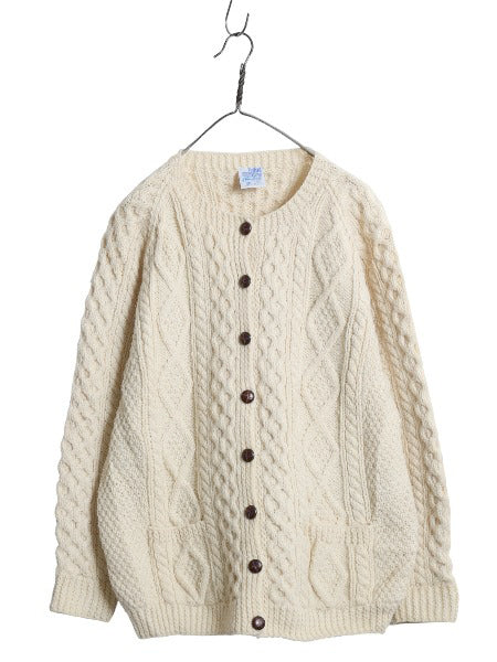 90s アイランド製 JOHN MOLLOY フィッシャーマン ウール ニット カーディガン レディース XL / オールド ハンドメイド ケーブル ナチュラル