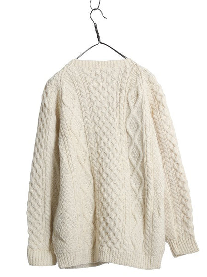 90s アイランド製 JOHN MOLLOY フィッシャーマン ウール ニット カーディガン レディース XL / オールド ハンドメイド ケーブル ナチュラル