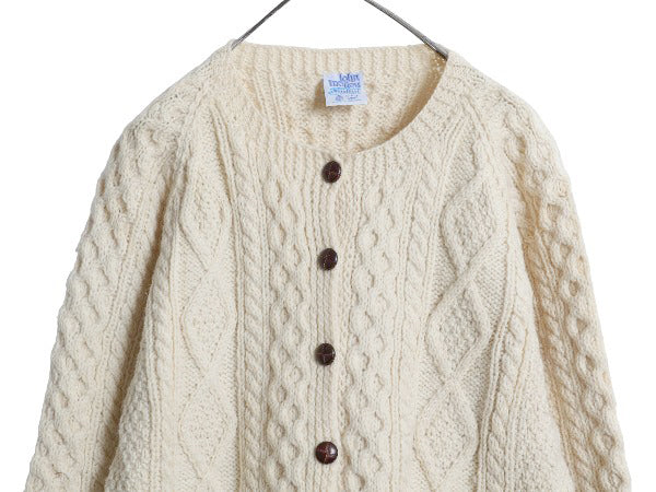90s アイランド製 JOHN MOLLOY フィッシャーマン ウール ニット カーディガン レディース XL / オールド ハンドメイド ケーブル ナチュラル
