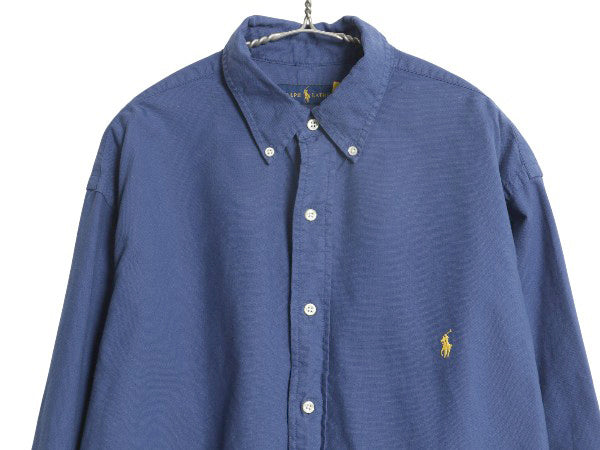 ラルフローレン 長袖 ボタンダウン シャツ メンズ L / ポロ オックスフォード 長袖シャツ コットン ワンポイント ワイシャツ カジュアル 青