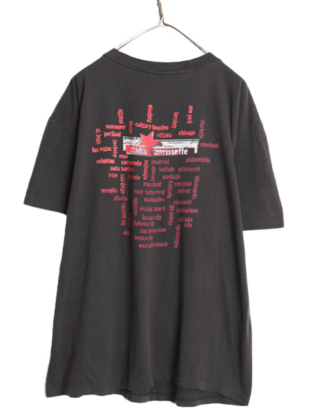 90s USA製 アラニス モリセット ツアー イラスト プリント Tシャツ メンズ XL / 古着 オールド 両面 アート 音物 ロック 黒 大きいサイズ