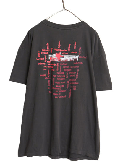 90s USA製 アラニス モリセット ツアー イラスト プリント Tシャツ メンズ XL / 古着 オールド 両面 アート 音物 ロック 黒 大きいサイズ