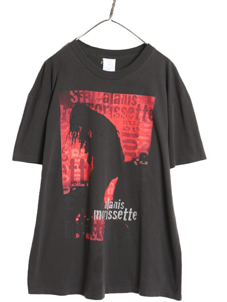 90s USA製 アラニス モリセット ツアー イラスト プリント Tシャツ メンズ XL / 古着 オールド 両面 アート 音物 ロック 黒 大きいサイズ