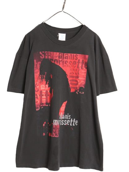 90s USA製 アラニス モリセット ツアー イラスト プリント Tシャツ メンズ XL / 古着 オールド 両面 アート 音物 ロック 黒 大きいサイズ