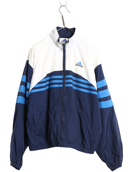 90s アディダス ナイロン トラック ジャケット メンズ M / 古着 オールド フルジップ ハイネック ジャンパー ウインドブレーカー 3ライン 