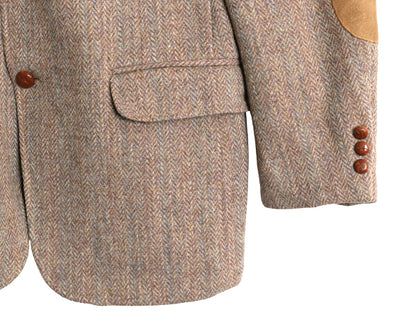 80s ハリスツイード テーラード ジャケット メンズ M 程 旧タグ ヴィンテージ ブレザー ウール ツイード ハンティング 本革 エルボーパッチ