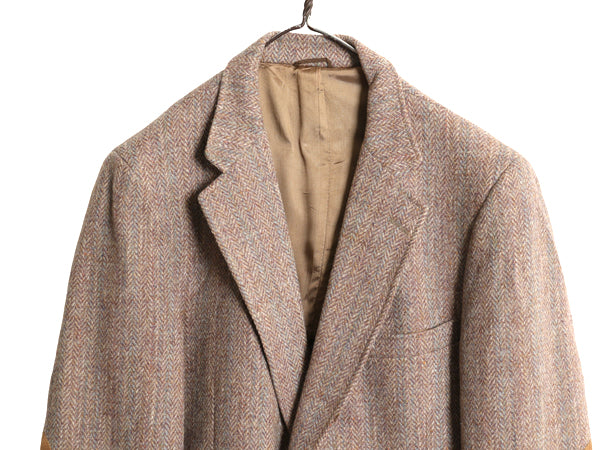 80s ハリスツイード テーラード ジャケット メンズ M 程 旧タグ ヴィンテージ ブレザー ウール ツイード ハンティング 本革 エルボーパッチ
