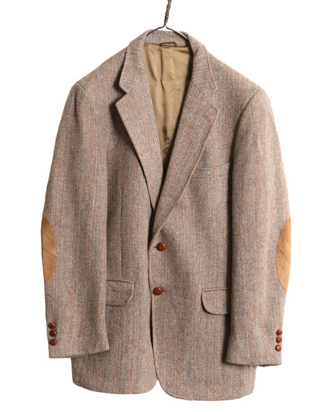 80s ハリスツイード テーラード ジャケット メンズ M 程 旧タグ ヴィンテージ ブレザー ウール ツイード ハンティング 本革 エルボーパッチ