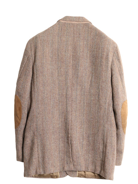 80s ハリスツイード テーラード ジャケット メンズ M 程 旧タグ ヴィンテージ ブレザー ウール ツイード ハンティング 本革 エルボーパッチ