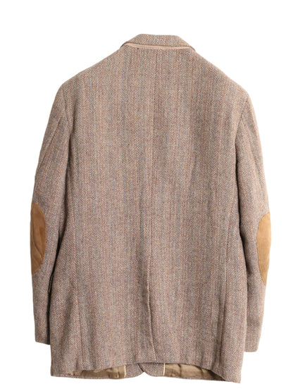 80s ハリスツイード テーラード ジャケット メンズ M 程 旧タグ ヴィンテージ ブレザー ウール ツイード ハンティング 本革 エルボーパッチ