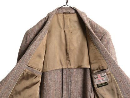 80s ハリスツイード テーラード ジャケット メンズ M 程 旧タグ ヴィンテージ ブレザー ウール ツイード ハンティング 本革 エルボーパッチ