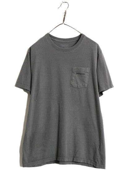 パタゴニア ポケット付き 両面 プリント 半袖 Tシャツ メンズ L / 16年製 アウトドア P6 バックプリント ボックスロゴ カットソー ポケT 灰