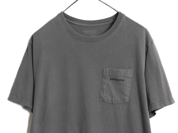 パタゴニア ポケット付き 両面 プリント 半袖 Tシャツ メンズ L / 16年製 アウトドア P6 バックプリント ボックスロゴ カットソー ポケT 灰