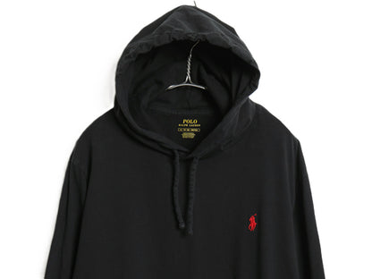 ポロ ラルフローレン フード付き 長袖 Tシャツ メンズ XL 古着 コットン ロンT フード パーカー プルオーバー カットソー 大きいサイズ 黒
