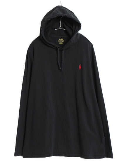 ポロ ラルフローレン フード付き 長袖 Tシャツ メンズ XL 古着 コットン ロンT フード パーカー プルオーバー カットソー 大きいサイズ 黒