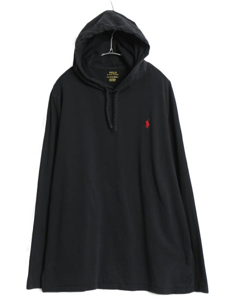 ポロ ラルフローレン フード付き 長袖 Tシャツ メンズ XL 古着 コットン ロンT フード パーカー プルオーバー カットソー 大きいサイズ 黒