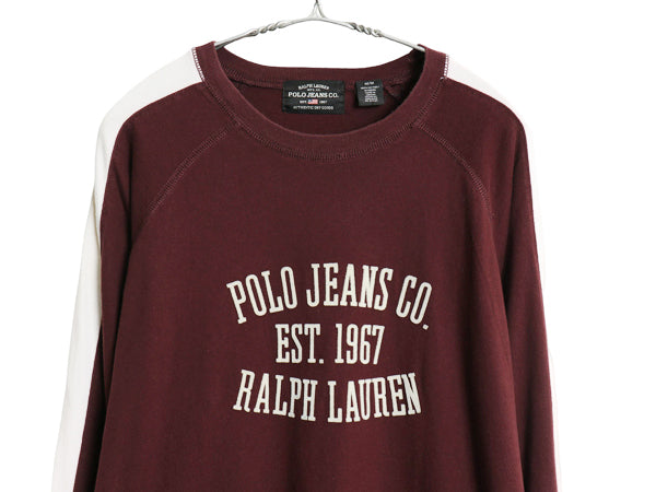 ポロジーンズ ラルフローレン 長袖 Tシャツ メンズ M / ポロ ロンT 3段 フロッキー ロゴ プリント ロングスリーブ カットソー ツートン 