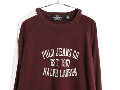 ポロジーンズ ラルフローレン 長袖 Tシャツ メンズ M / ポロ ロンT 3段 フロッキー ロゴ プリント ロングスリーブ カットソー ツートン 