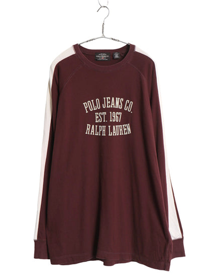 ポロジーンズ ラルフローレン 長袖 Tシャツ メンズ M / ポロ ロンT 3段 フロッキー ロゴ プリント ロングスリーブ カットソー ツートン 