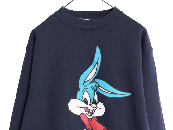 90s USA製 ワーナー バスター バニー 両面 イラスト プリント スウェット メンズ レディース L 程/ 古着 タイニー トゥーンズ キャラクター