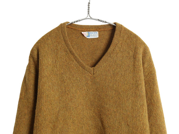 60s 70s ★ Vネック モヘア ニット セーター メンズ M / 古着 ヴィンテージ プルオーバー ラム ウール 毛足 毛長 シャギー 無地 ゴールド