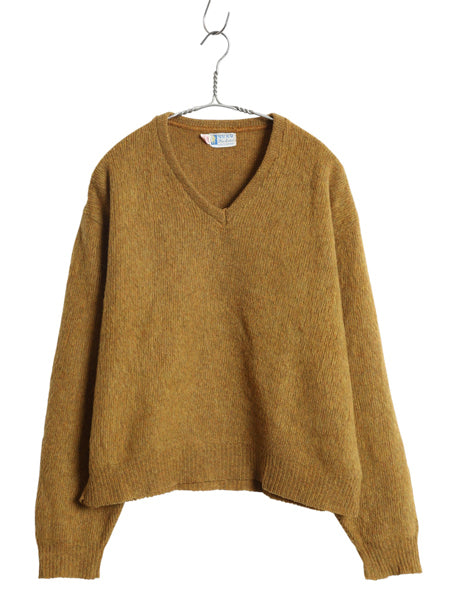 60s 70s ★ Vネック モヘア ニット セーター メンズ M / 古着 ヴィンテージ プルオーバー ラム ウール 毛足 毛長 シャギー 無地 ゴールド