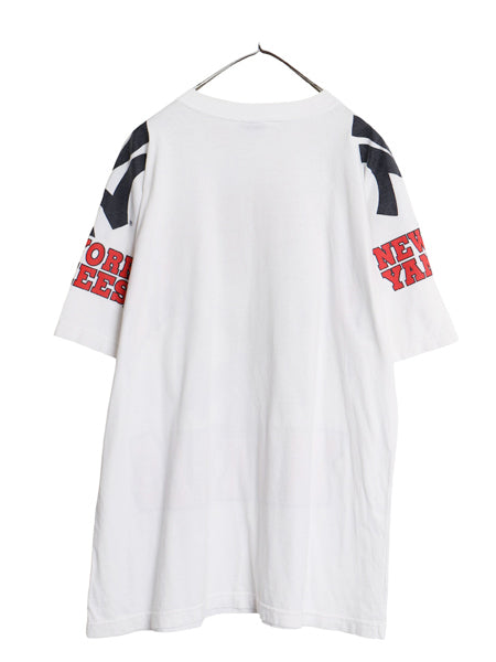 90's USA製 ヤンキース 3面 プリント Tシャツ メンズ XL オールド MLB オフィシャル 大リーグ 野球 ヘビーウェイト コットン 大きいサイズ