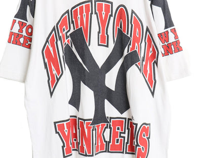 90's USA製 ヤンキース 3面 プリント Tシャツ メンズ XL オールド MLB オフィシャル 大リーグ 野球 ヘビーウェイト コットン 大きいサイズ