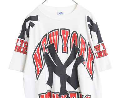 90's USA製 ヤンキース 3面 プリント Tシャツ メンズ XL オールド MLB オフィシャル 大リーグ 野球 ヘビーウェイト コットン 大きいサイズ