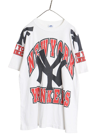 90's USA製 ヤンキース 3面 プリント Tシャツ メンズ XL オールド MLB オフィシャル 大リーグ 野球 ヘビーウェイト コットン 大きいサイズ