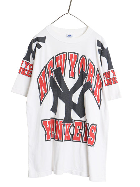 90's USA製 ヤンキース 3面 プリント Tシャツ メンズ XL オールド MLB オフィシャル 大リーグ 野球 ヘビーウェイト コットン 大きいサイズ