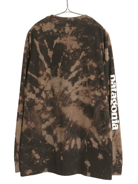 パタゴニア プリント 長袖 Tシャツ メンズ L / 古着 18年製 アウトドア ロンT ロングスリーブ 袖プリント カットソー ブリーチ タイダイ 黒