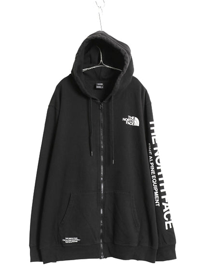 ノースフェイス フルジップ プリント スウェット フード パーカー メンズ XXL / アウトドア トレーナー 袖プリント 裏起毛 大きいサイズ 黒