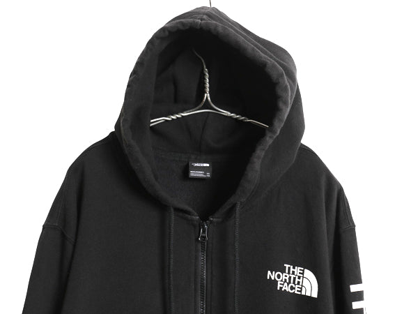 ノースフェイス フルジップ プリント スウェット フード パーカー メンズ XXL / アウトドア トレーナー 袖プリント 裏起毛 大きいサイズ 黒