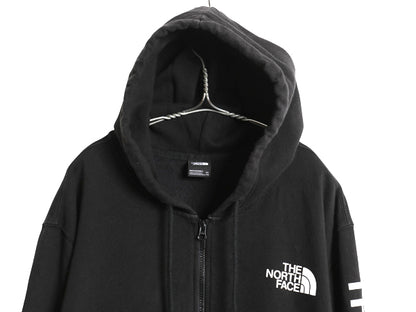 ノースフェイス フルジップ プリント スウェット フード パーカー メンズ XXL / アウトドア トレーナー 袖プリント 裏起毛 大きいサイズ 黒
